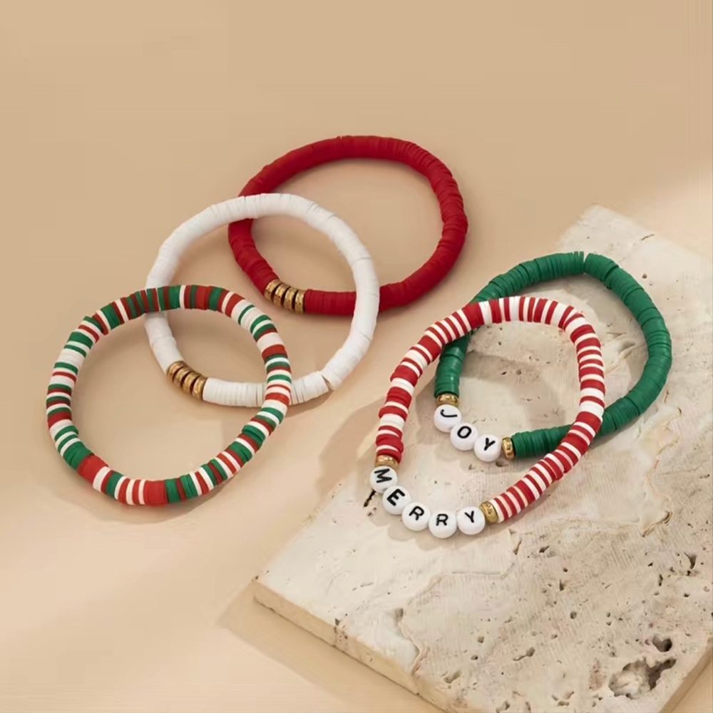5 pcs Acrylic Letters Decorative Christmas Colorful Clay Bracelet Set